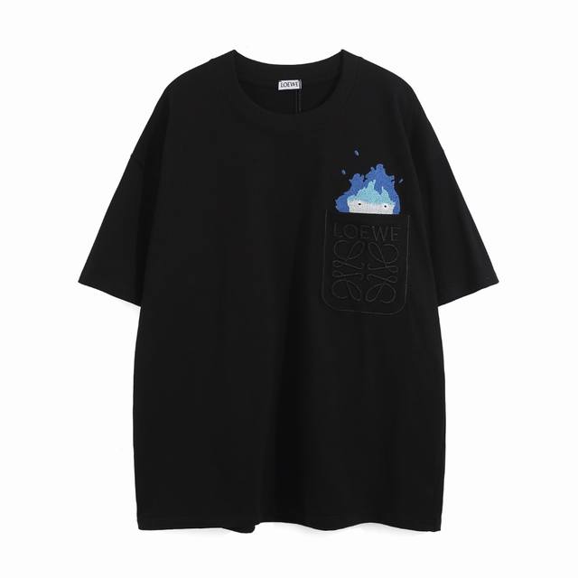 New arrival High version Loewe classic pocket flame pattern round neck short-sl