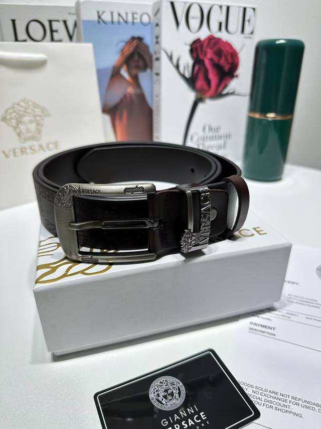 New The best gift for Versace: Men's counter top leather pin buckle belt Top lea