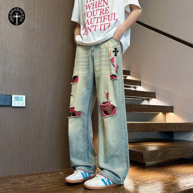 New Arrival! ! ! ! ! Chrome Hearts Summer Street Ripped Washed Denim Pants for