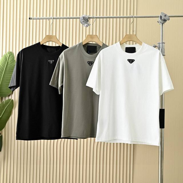 New arrival Prada 2025 summer basic T-shirt short-sleeved cotton fabric, unisex