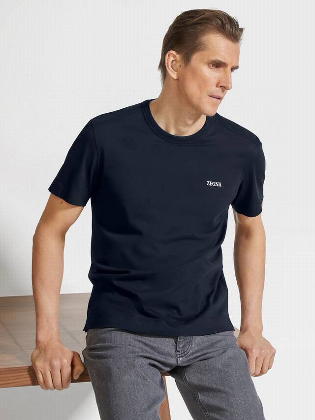 Zegna double mercerized soft cotton short-sleeved T-shirt Weld "cool, high-end,
