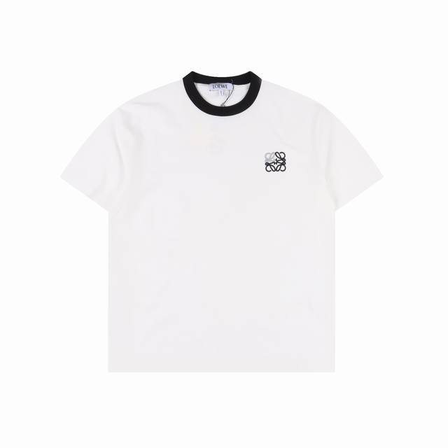 Loewe classic short-sleeved top with contrasting color collar and small embroide