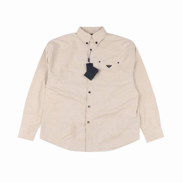 Prada Prada Prd solid color single row linen long sleeve shirt authentic 8539 p