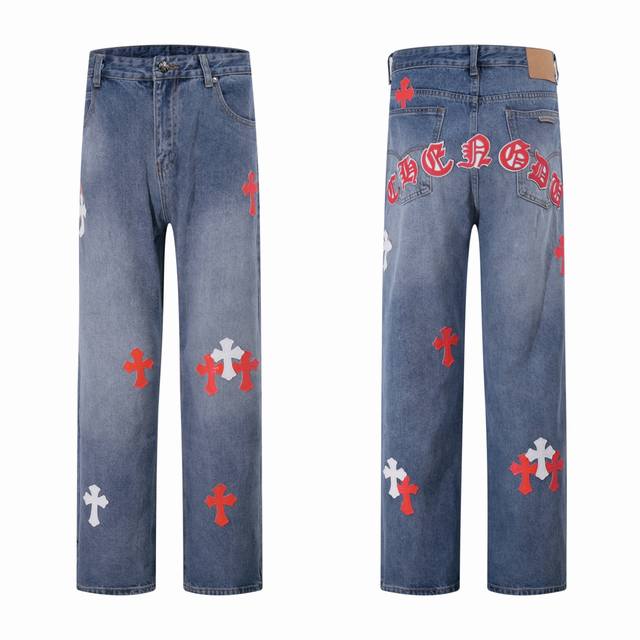Style number: H907 Chrome Hearts & Ss25 blue pants, red leather, Sanskrit leath