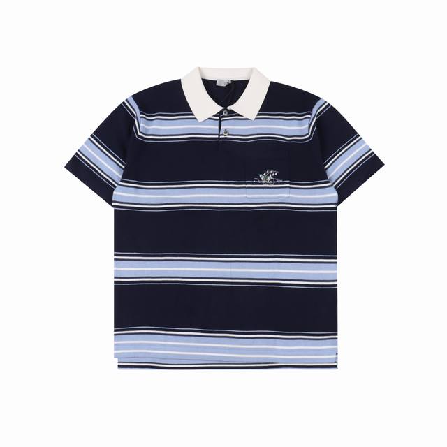 Dior 25Ss Lily of the Valley embroidered striped knitted Polo short sleeves Made