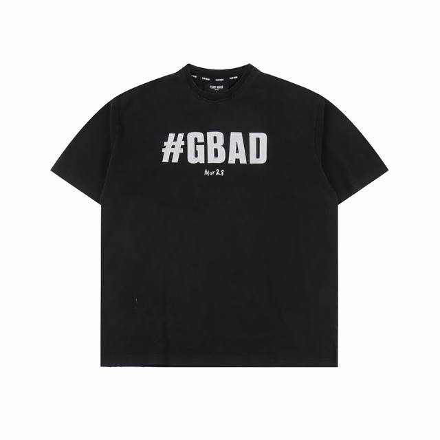 Team Wang 25Ss Gbad letter washed print short sleeves The fabric is made of 300G