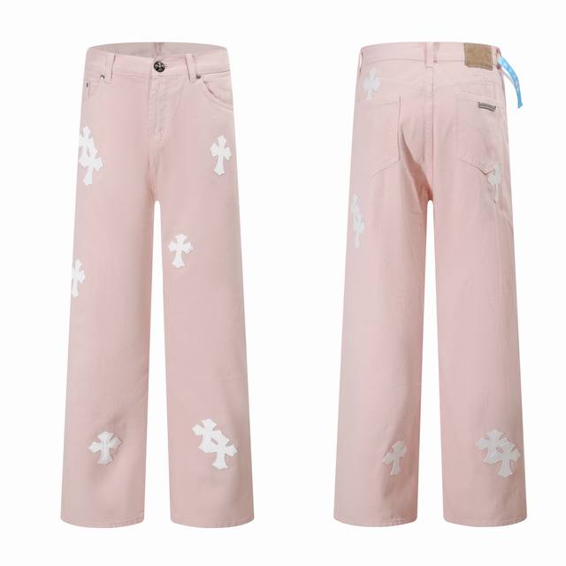 Style No.: H883 Chrome Hearts Ch co-branded Drak Miami light pink jeans exudes