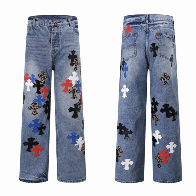 Style number: H882 Chrome Heart & Chrome Heart blue pants color stitching leath