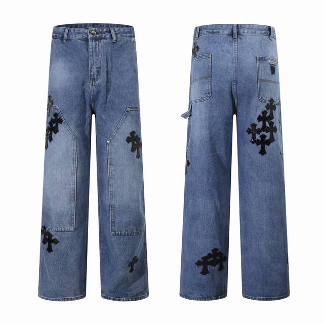 Style number: H881 Chrome Heart & Chrome Heart blue pants black metal cross wor