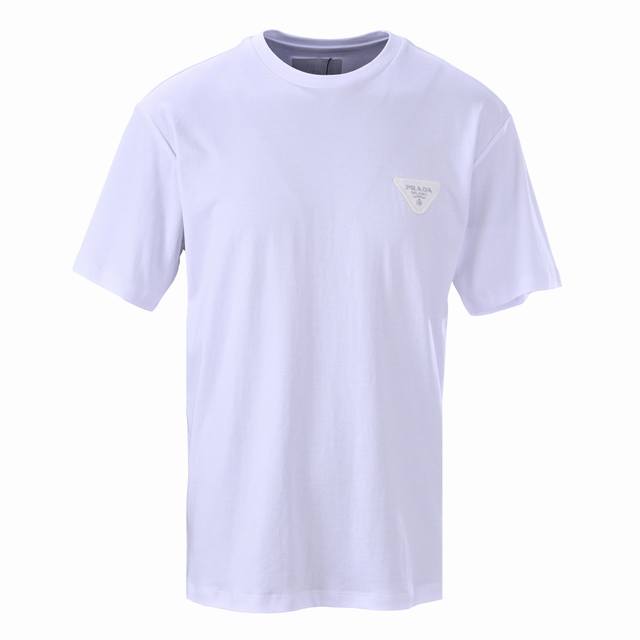 Prada Prd 23Ss Chest triangle leather label bottom short-sleeved T-shirt The fab