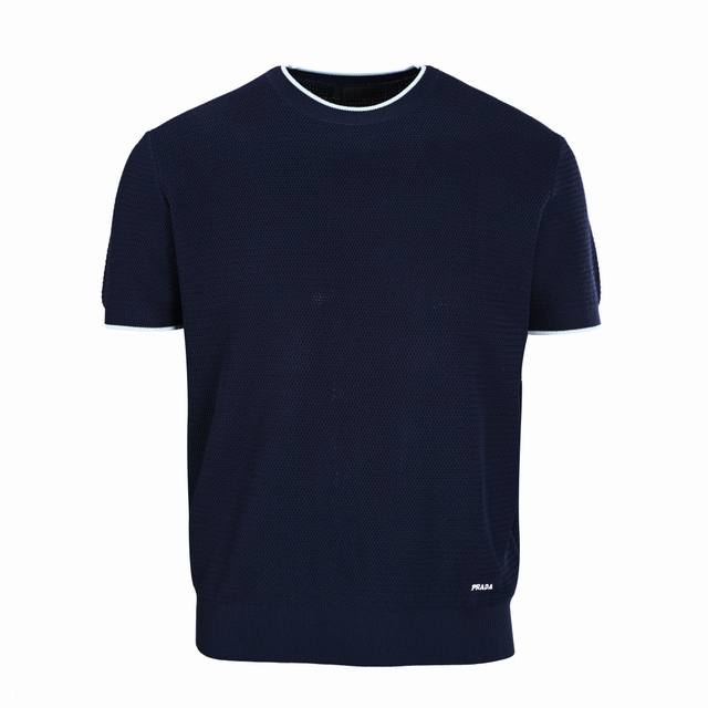 Prada Prada Prd letter logo white stripe collar knitted short-sleeved T-shirt Cu