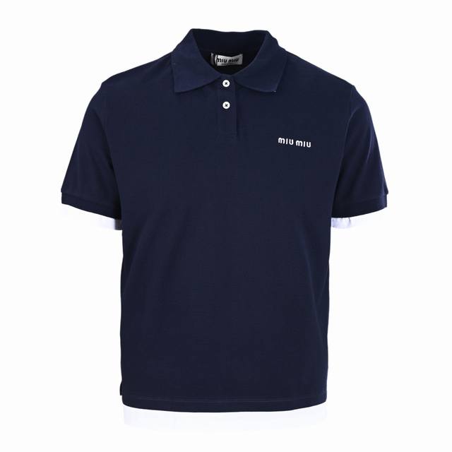 Miu Miu Mm logo embroidery and white edge short-sleeved Polo shirt Authentic 900