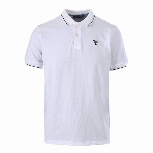 Prada Prada Prd Black-edged inverted triangle embroidery short-sleeved Polo shi