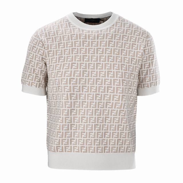 Fendi Fendi Fd Full Print Ff Jacquard Knitted Short Sleeve T-shirt Custom-woven