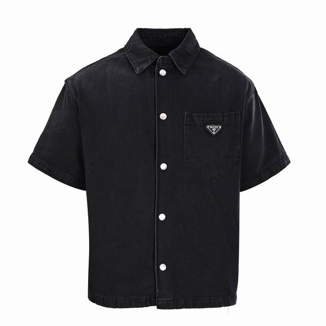 Prada Prada Prd triangle logo pocket denim short-sleeved shirt Authentic 20109