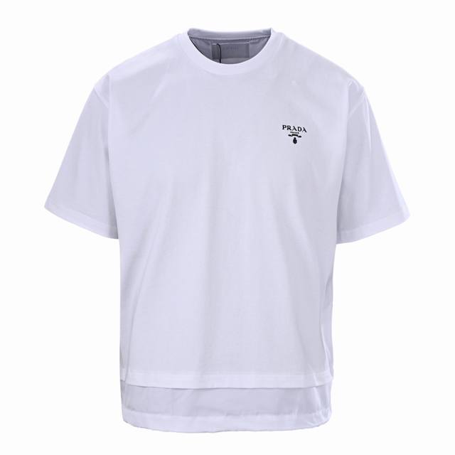 Prada Prada Prd inverted triangle stitching hem short-sleeved T-shirt Authentic