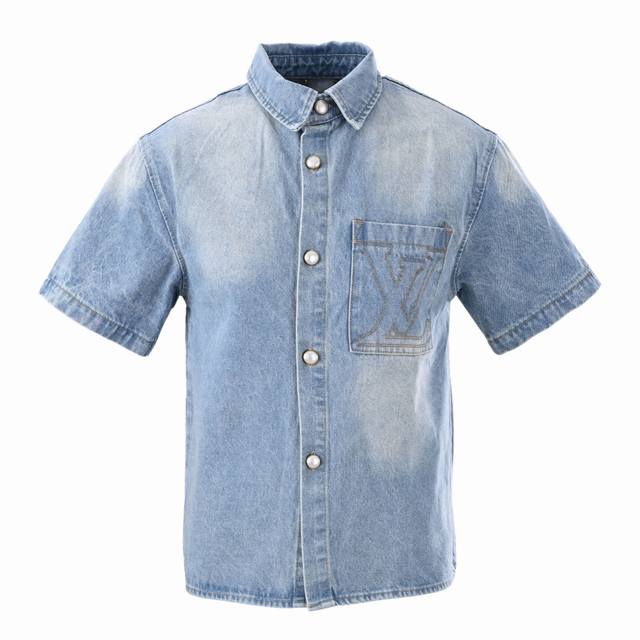 Louis Vuitton Lv 25Ss embroidered pocket denim blue short-sleeved shirt jacket O