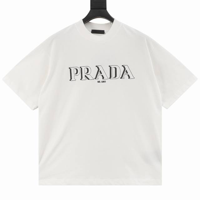 Prada 25Ss 3D ghosting letter embroidery short-sleeved T-shirt Classic 3D ghosti