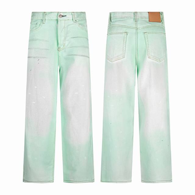 First fluorescent model Acne Studios mint luminous paint wide-leg distressed flu