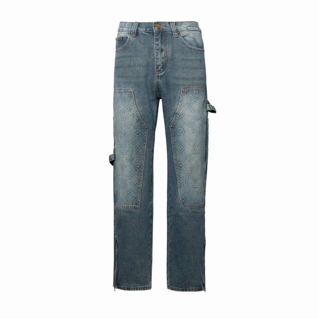 Evergreen original version Lv Louis Vuitton classic steel stamped Logo jeans Or
