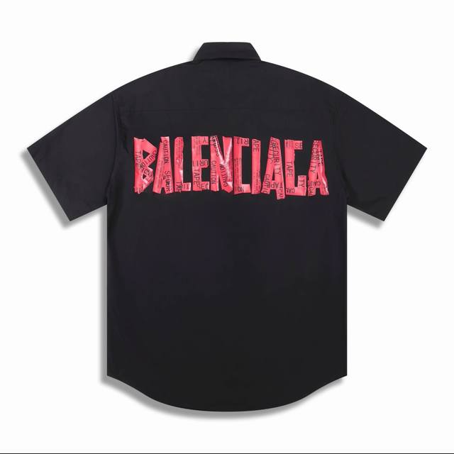 Balenciaga2025 new red signature tape short-sleeved shirt Summer focus warning!