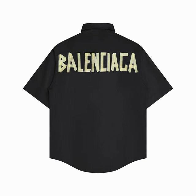 Balenciaga23Ss new yellow tape shirt short sleeves Custom poplin fabric Front cl
