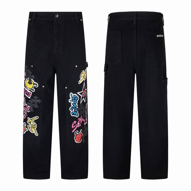 Chloe Hearts Sex Recprds Limited Edition Black Multi-element Graffiti Work Jean