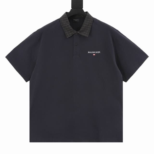 Balenciag New plaid collar splicing Polo T-shirt. Parisian deconstruction puzzle