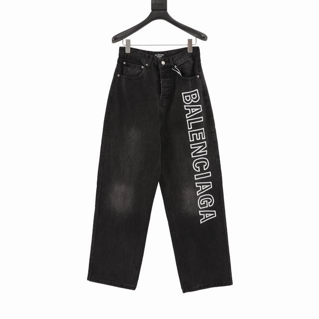 Blcg Balenciaga embroidered letters washed loose wide-leg jeans Heavy-craft wash