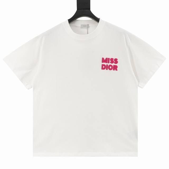 Dior 25Ss Toothbrush Flocked Letter Short Sleeves 26-spindle double yarn combed