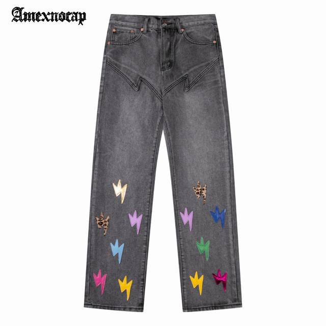 Amexnocap Lightning 25Fw Colorful Leather High Street Washed Jeans Iron Gray Usi