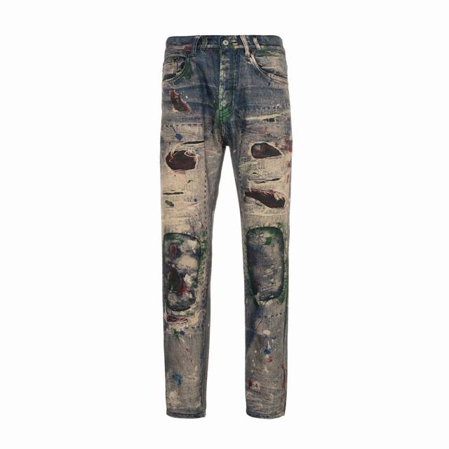 Acne Ink-splashed Graffiti Ripped Heavy-duty Jeans - Ink-splashed Graffiti Retro