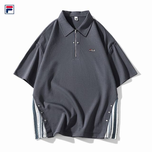 New Fila 25 summer men's and women's color-blocking loose Polo bottoming shirt