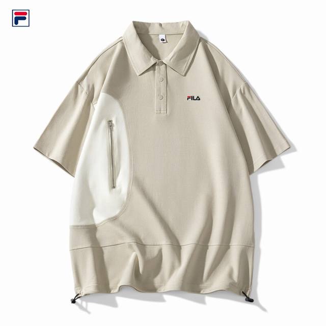 New Fila25 summer men's and women's color-blocking loose Polo bottoming shirt