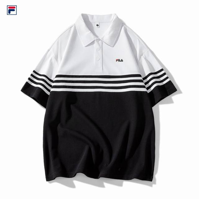 New Fila 25 summer men's and women's color-blocking loose Polo bottoming shirt