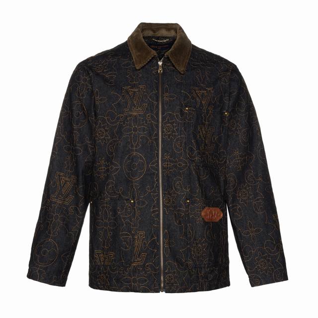Top version original mold Lv gold thread embroidered monogram suit denim jacket