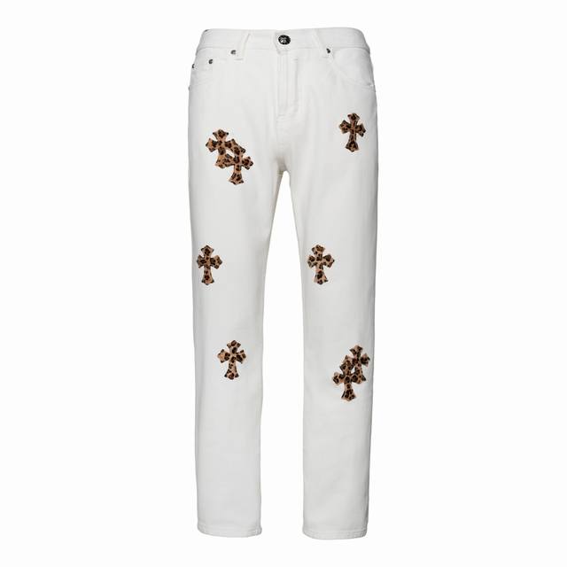 Chrome Hearts 24Ss White-bottomed Leopard-print and Leather High Street Jeans -