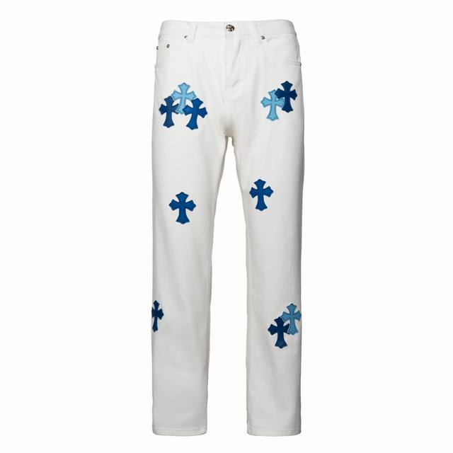Chroe Hets Ch Chroe Heart Cross White Blue Label Leather Jeans Classic and timel