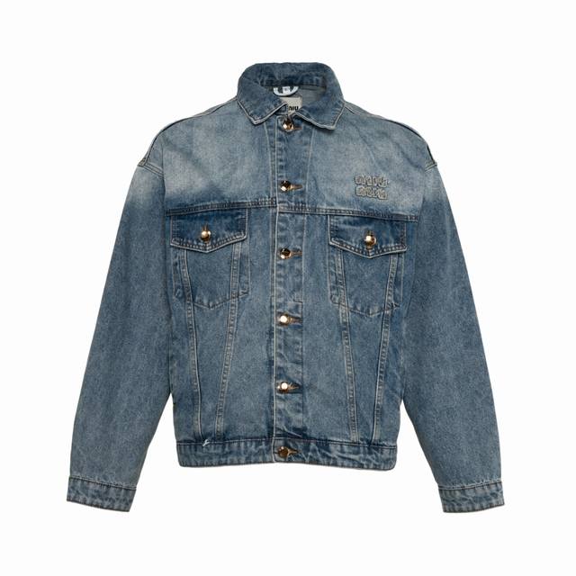 Miu MiuحMiu Miu 24Fw Miu alphabet patch embroidery color matching denim jacket :