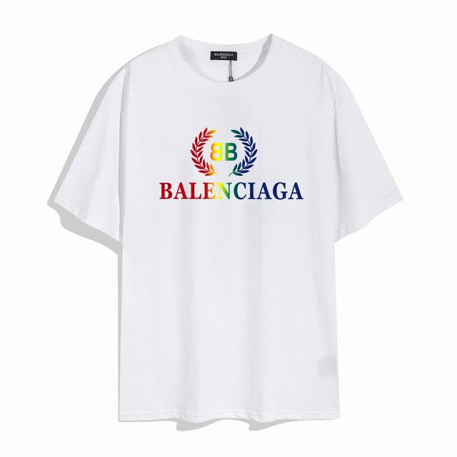 Balenciaga Parisian family rainbow wheat ear short sleeves, quality upgrade, exq