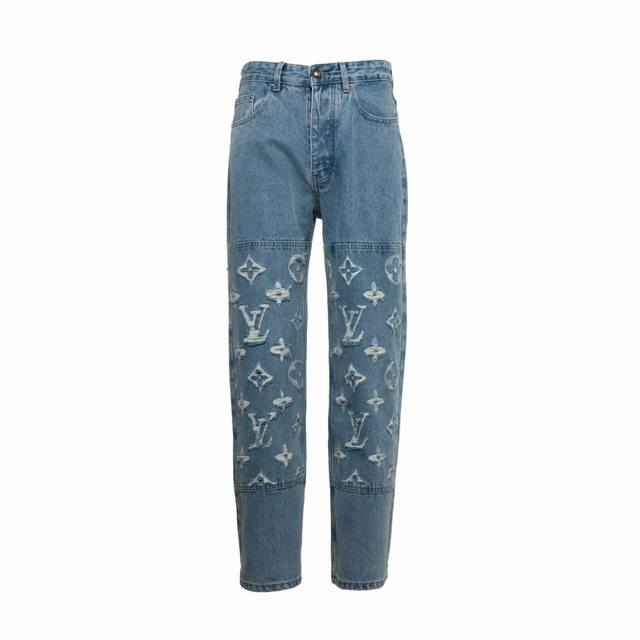 Lv Cloud Dog Series Washed Ripped Denim Outer Pants Customized pure cotton denim