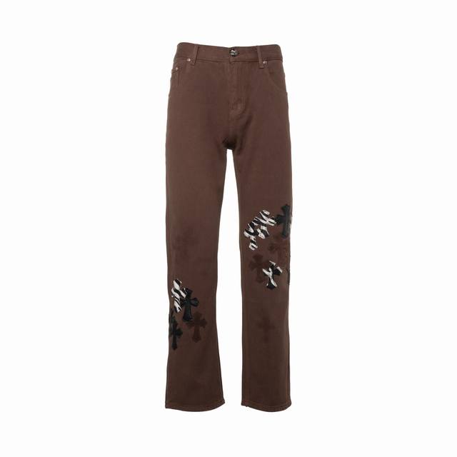 Top version brown patchwork leather Top version Chrome Hearts jeans patchwork l