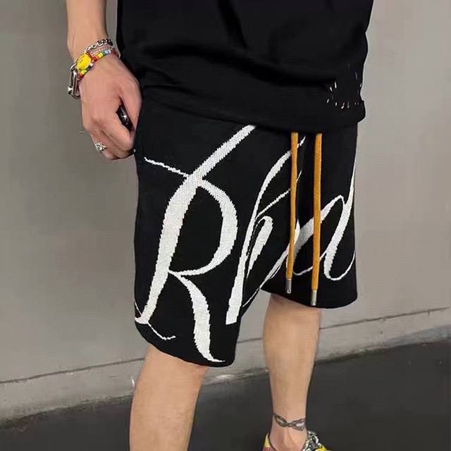 Top version Rhude Marlboro latest jacquard letter heavy high street drawstring k