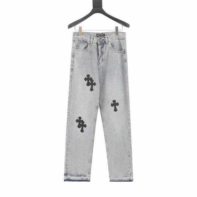 Top version Golden Black Label Top version Chrome Hearts jeans with leather and