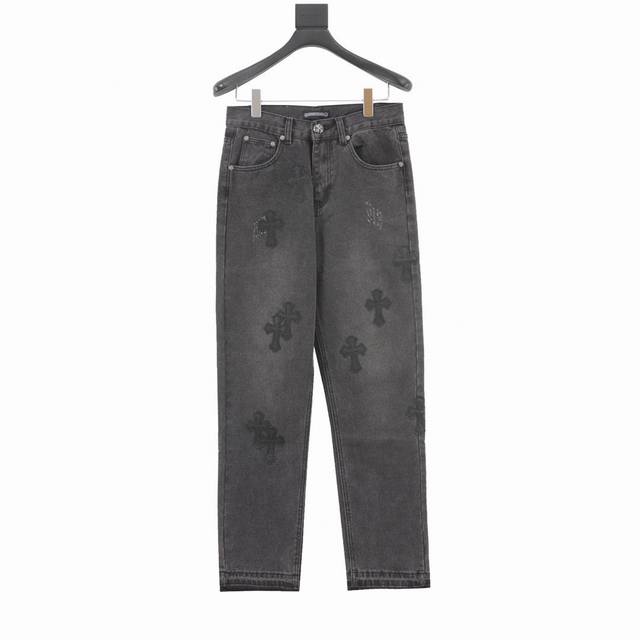 Top version black pants and black leather Top version Chrome Hearts jeans with p