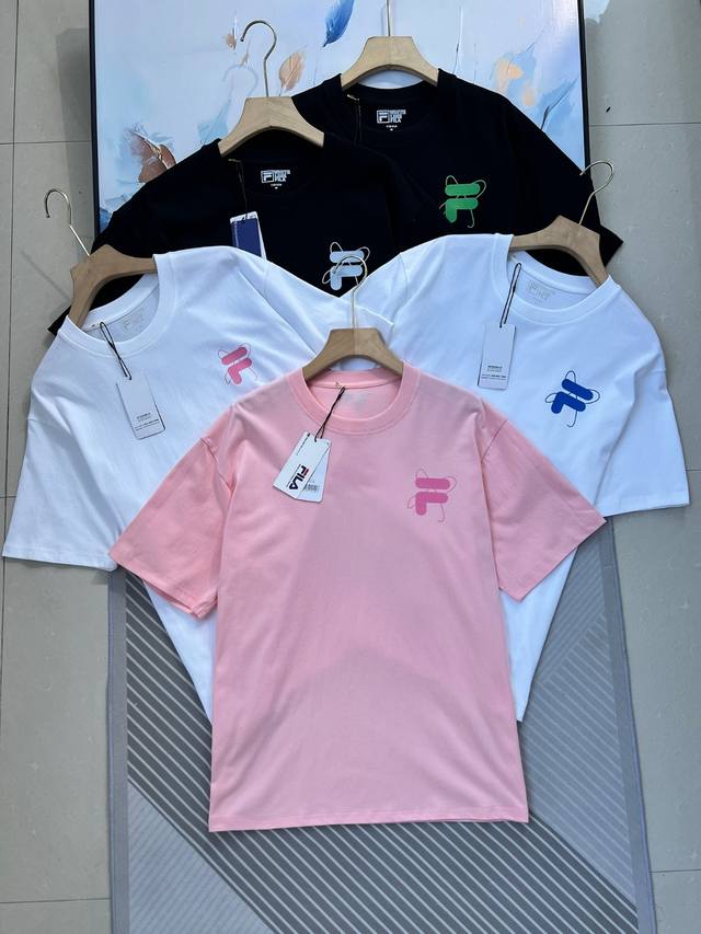 Fila Fusion Fila trendy brand men's and women's couple knitted short-sleeved shi