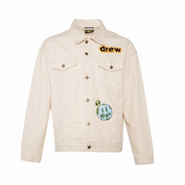 Drew House 21Fw Smiley face multi-element alien badge puzzle illustration denim