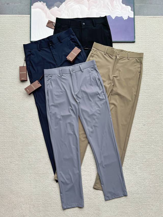 GucciGucci Gold-stamped Milk Silk Four-way Stretch Casual Men's Trousers Men's b