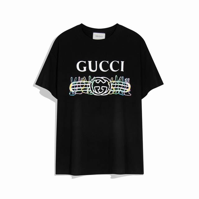 Gucci colorful rabbit letter print short-sleeved T-shirt, the design looks full
