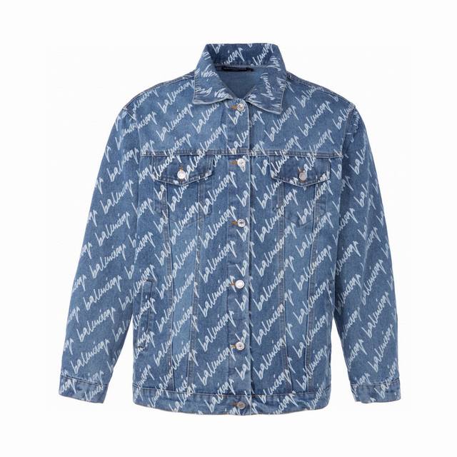 New Balenciaga denim jacket Cotton denim, discharge printing process, positioni